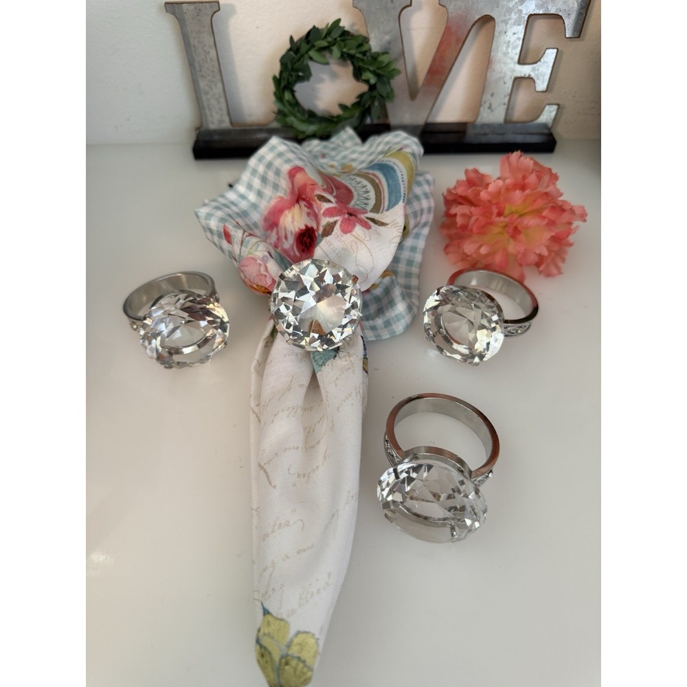 Crystal Diamond Napkin Ring Holder Dinner Table Decor Engagement 4pcs Set NWOT‎